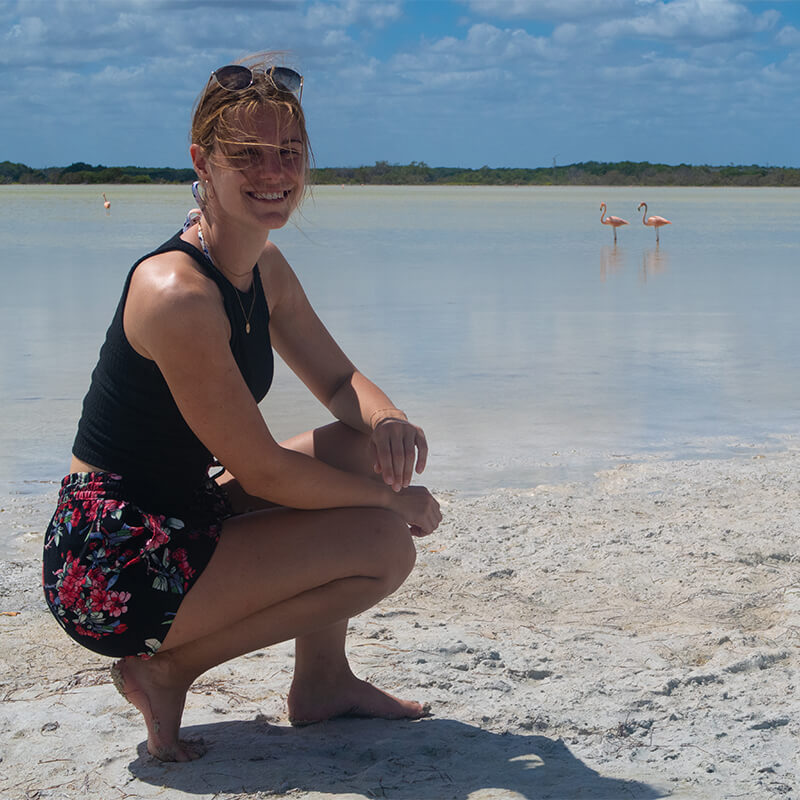 Frau mit Flamingos 