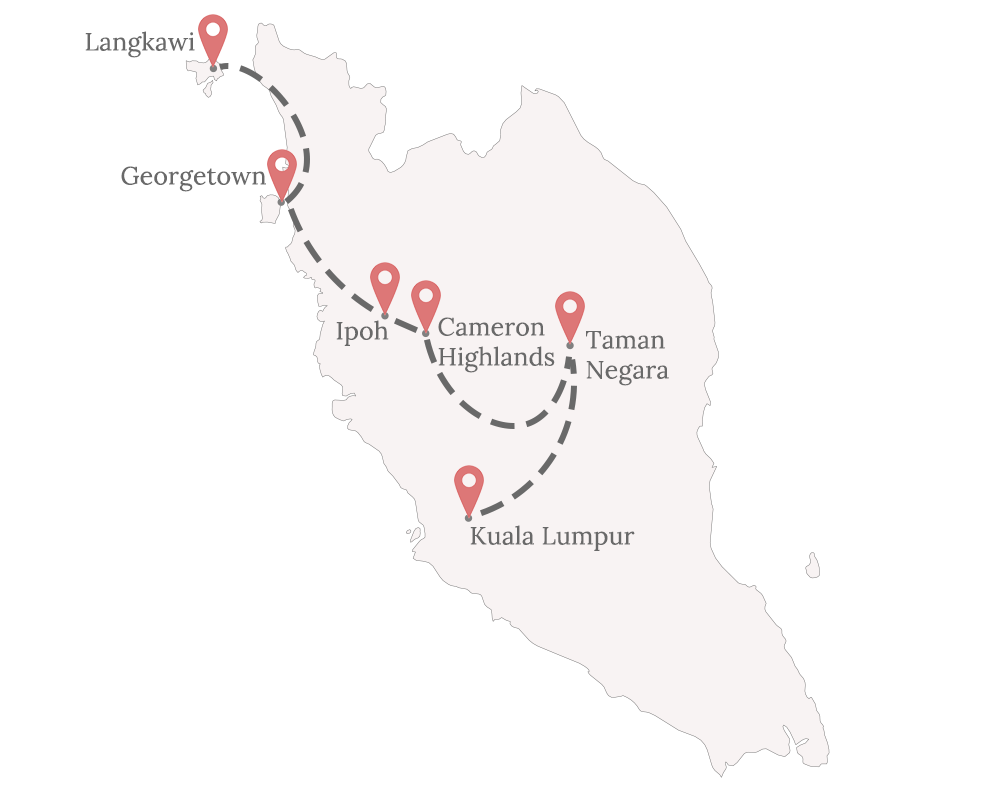 Karte von West Malaysia mit Reise-Route