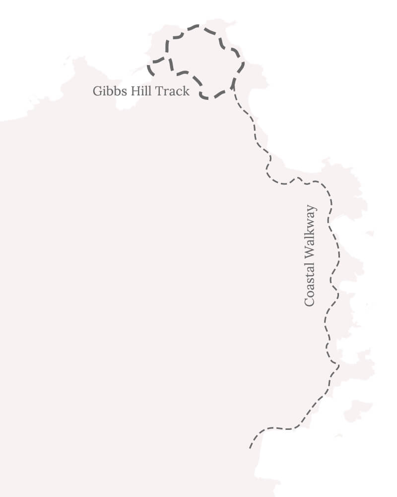 Kartenausschnitt des Abel Tasman National Parks mit eingezeichneten Wanderwegen
